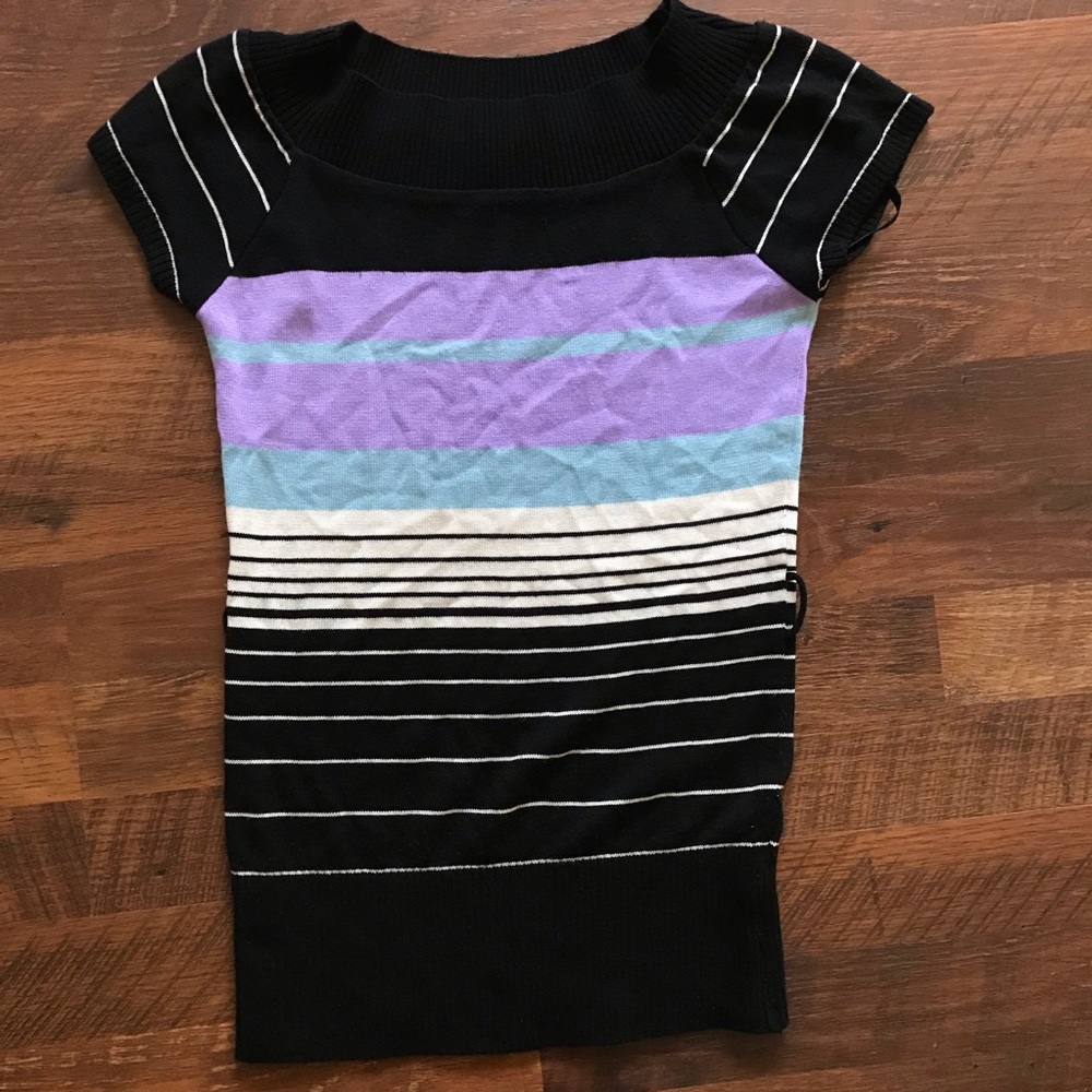 Cap sleeve sweater with waist tie